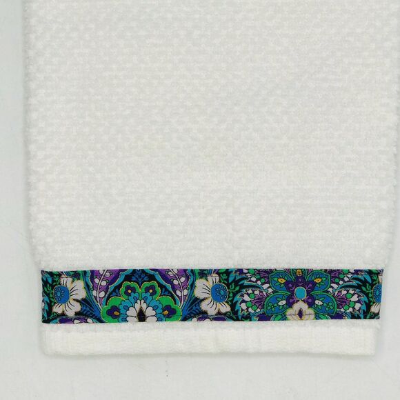 Hanging Kitchen Towel: Purple Green Paisley Topper, Button Closure - Picture 4 of 6